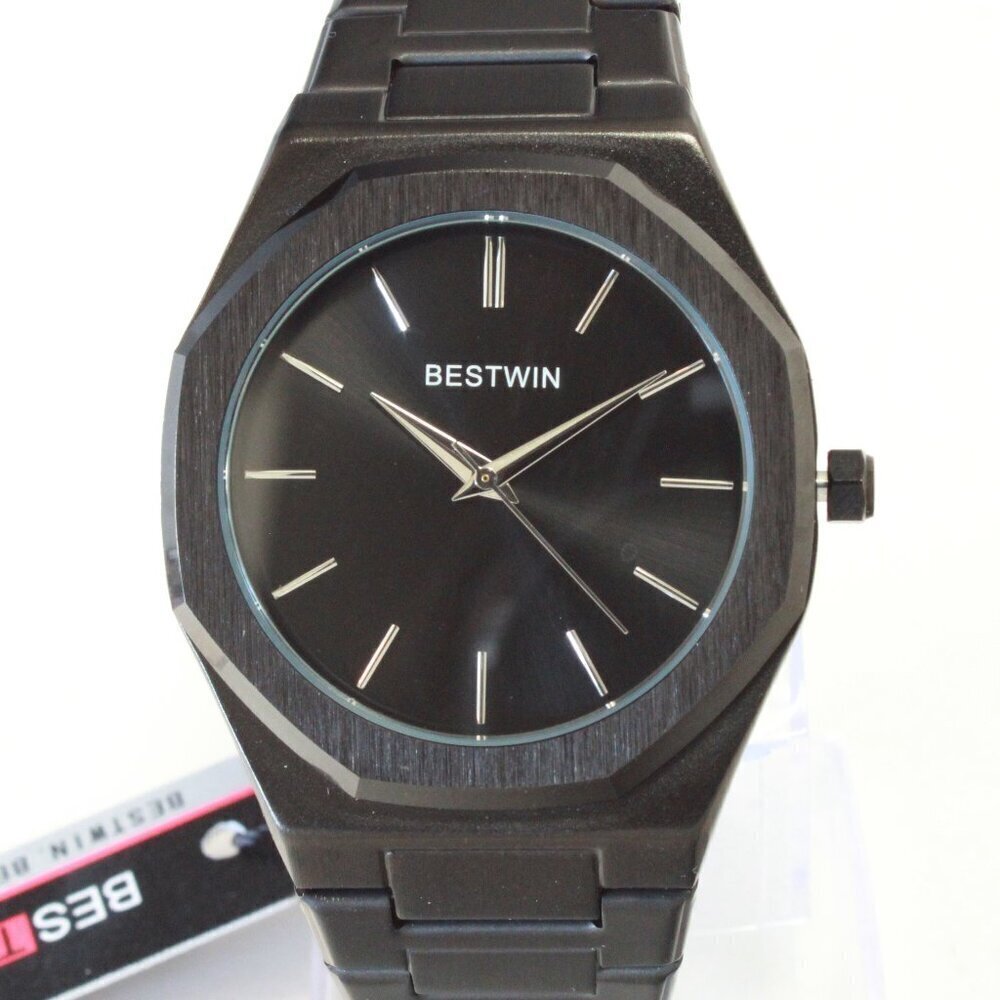 Men's Sports Watch Integrated Bracelet Blacked Out Quartz 41.5mm - Picture 6 of 13
